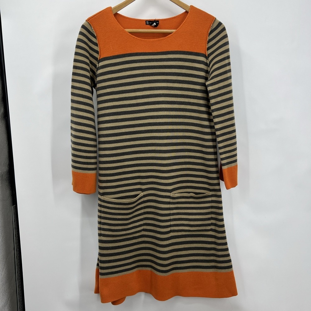 Knit Sweater Dress Women's Medium Stripes Pockets Twee Mod Kawaii‎